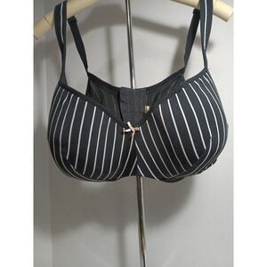 Cacique Balconette Underwire Bra 42G Black White Striped Lace Wings 4 Hook Back